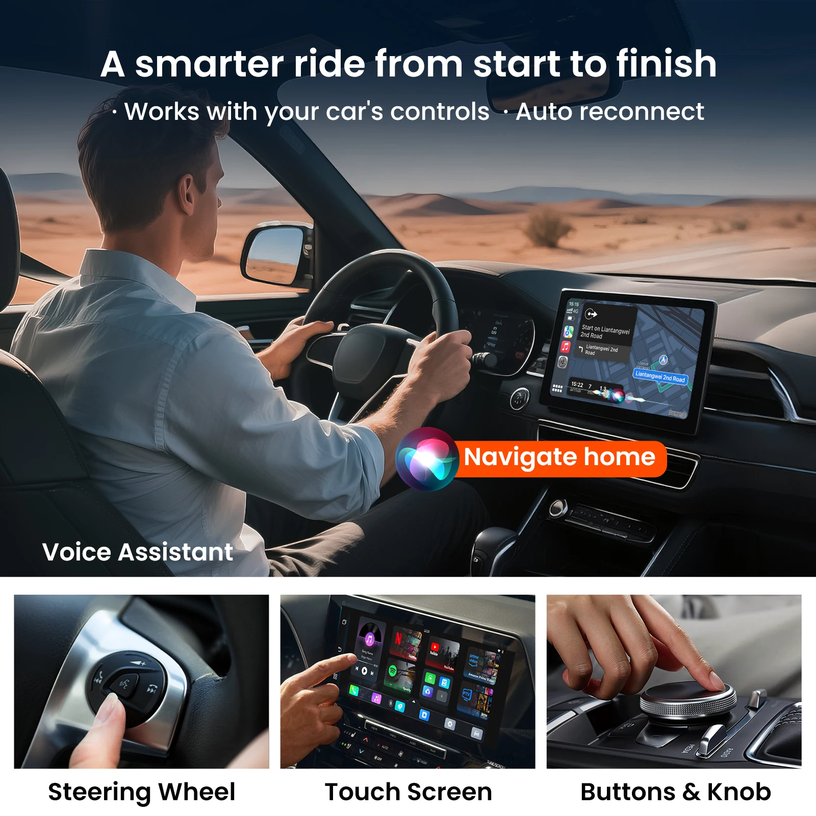 Getpairr Play2Video Ultra Wireless Carplay Android Auto Adapter dengan Youtube Netflix Terintegrasi, Kotak Video untuk VW Benz Ford 99% Mobil