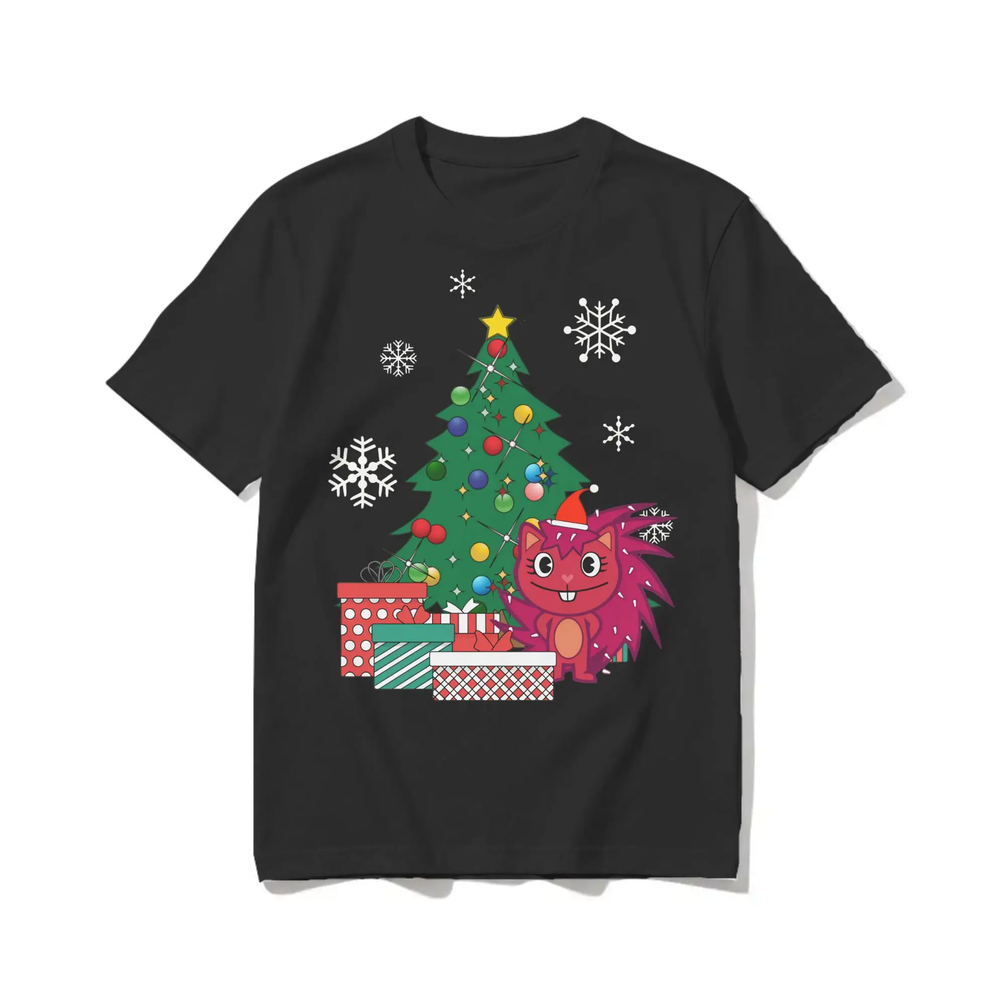 Flaky Around The Christmas Tree Happy Tree Friends T-Shirts for Men Cotton T Shirt  Short Sleeve Tee Shirt Big Size Clothing