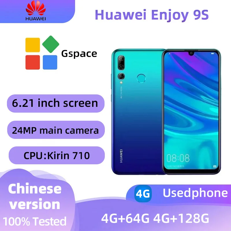 Huawei Enjoy 9s 4g Android 6.21 Inch Screen CPU Kirin 710 3400MAh Battery Google Unlocked Used Phone