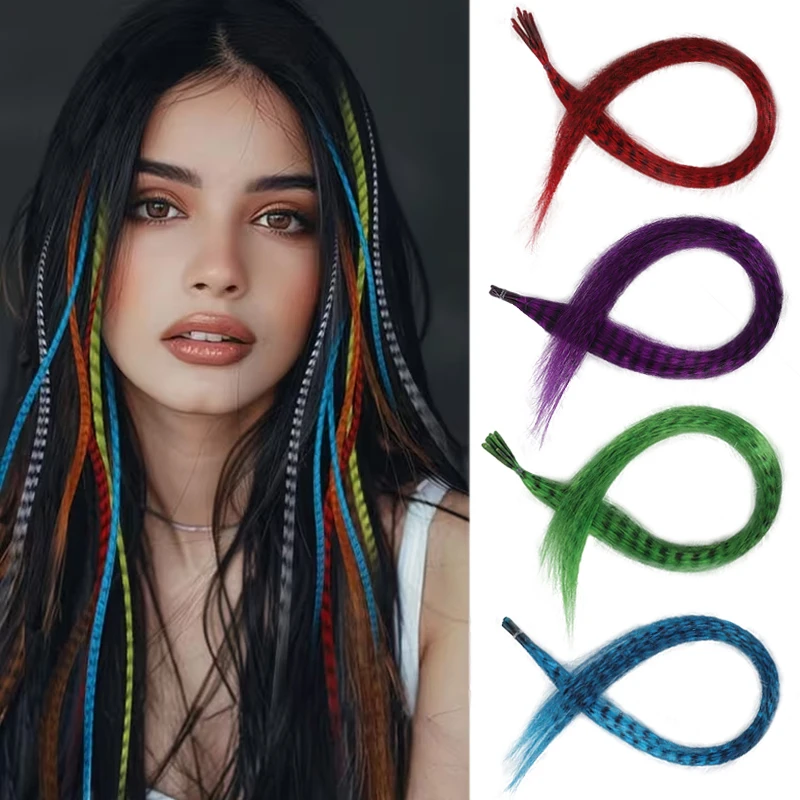 

10pcs Colorful Feather Hair Extensions for Women-16 Inch Straight Synthetic Fiber, with Perfect for Parties Halloween Festivals