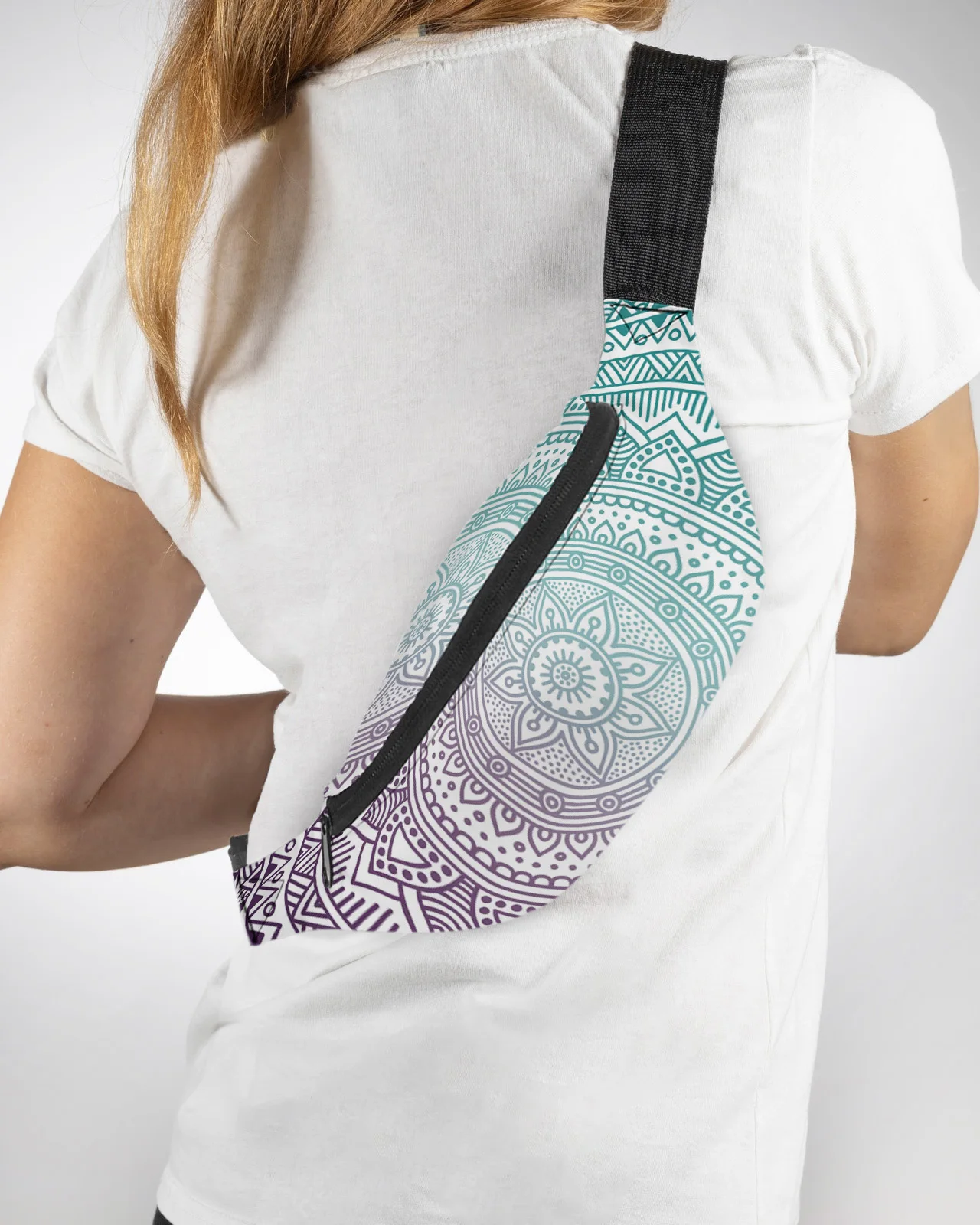 

Purple Turquoise Mandala Geometric Gradient Men Women Waist Bag Fanny Pack Belt Bag Wallet Pouch Waterproof Banana Hip Bags