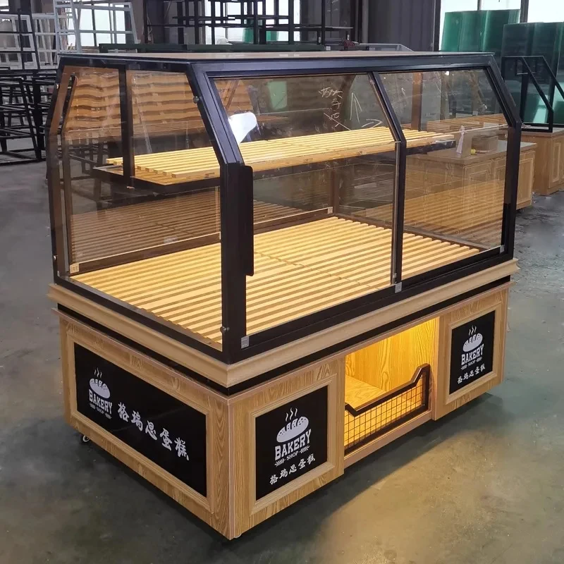 custom.Commercial Bakery Baking Showcase Display Cabinet Customizable Design LED Tempered Glass Cake Island Counter Retail Shopp
