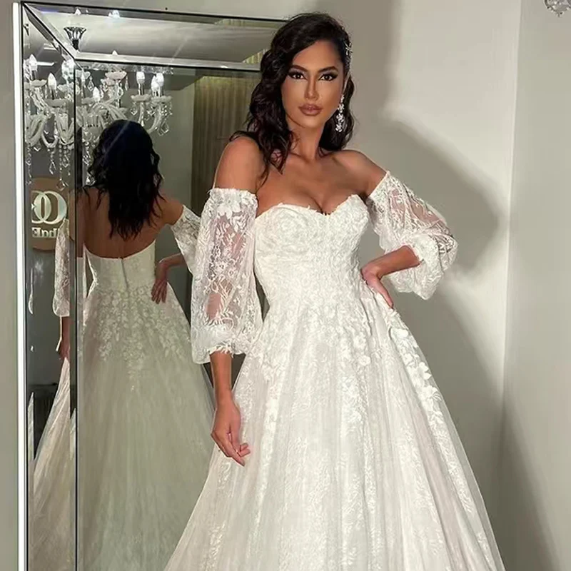 

Luxury Lace Puffy Detachable Wedding Sleeves Removable Long Bridal Sleeves For Dresses