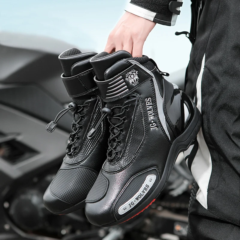 Men Women Motorcycle Boots Botas Moto Microfiber Leather Motocross Off-Road Racing Boots Motorbike Riding Shoes Men Moto Boots