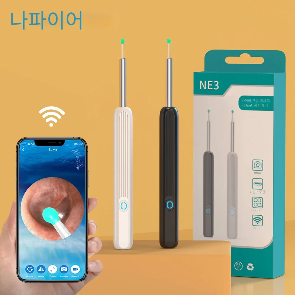 LED 조명 및 NATFIRE 카메라를 갖춘 고정밀 무선 귀 청소기, 귀지 제거 도구 스마트 귀 청소 키트 NE3