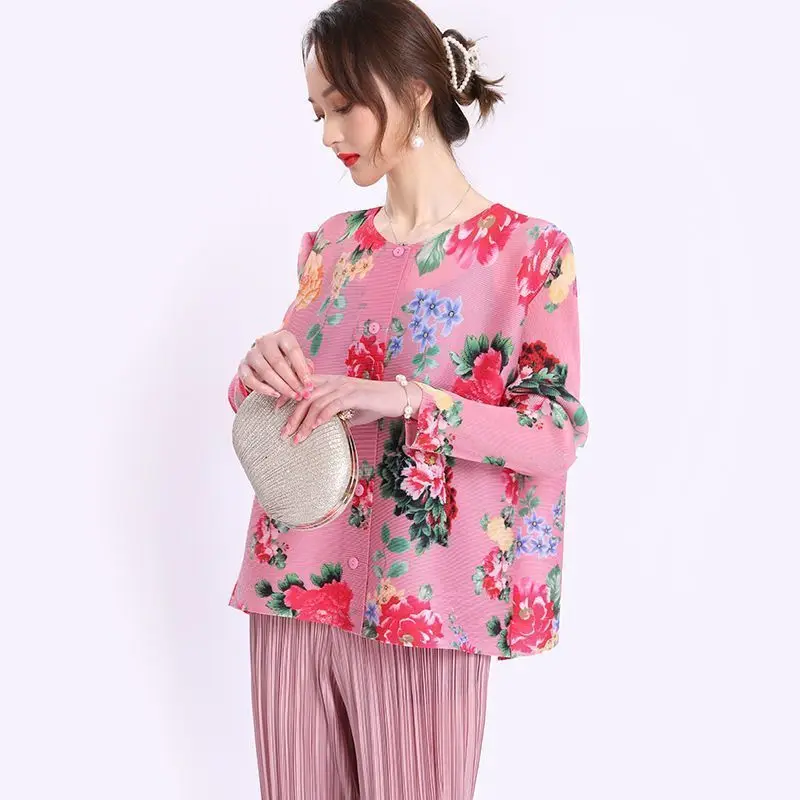 

Jackets female 2023 spring and summer long sleeve fold top female retro Chinese style single buckle loose foreign shirt jacket