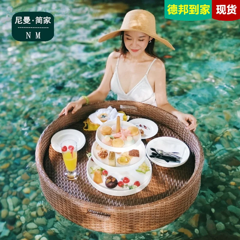 Rattan floating breakfast tray Internet celebrity Water Basket B & B Villa Pool Afternoon Tea Bali Vietnam