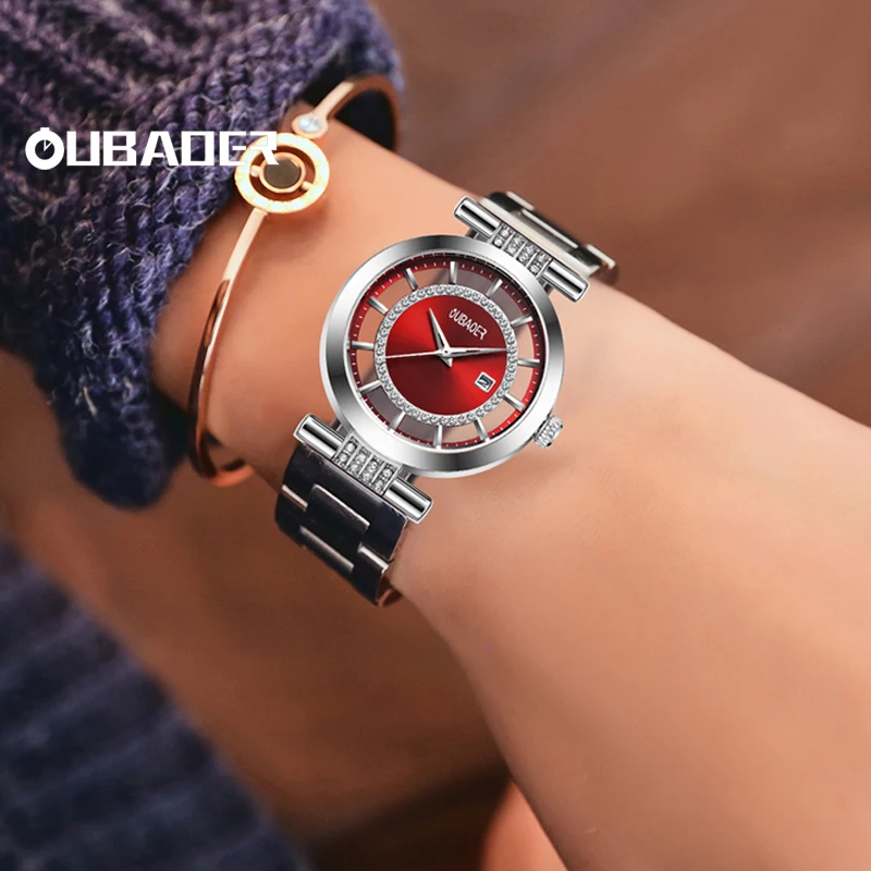 Oubaoer Classic Brand Lady Hand Ladies Watch Stainless Steel Waterproof Calendar Elegant Women's Watch Set Fashion Quartz Watch