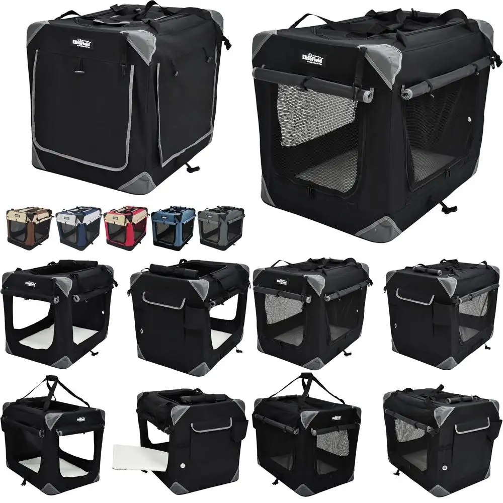 

Four-Door Folding Soft Dog Crate with Curtains, Carrying Bag, and Fleece Bed - EliteField, 2-Year Warranty, Suitable for Indoor