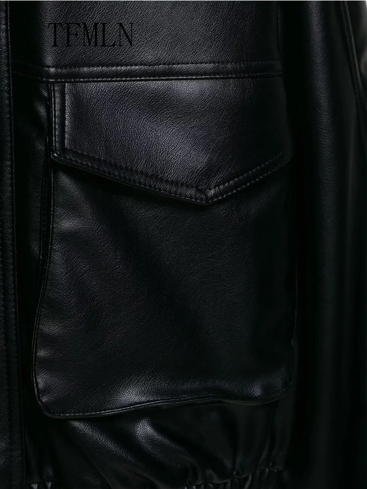 레트로 루즈 핏 인조 가죽 재킷 여성용 2025 가을 겨울 탈부착 가능한 칼라 포켓 스트리트웨어 시크 캐주얼 지퍼 두꺼운 코트