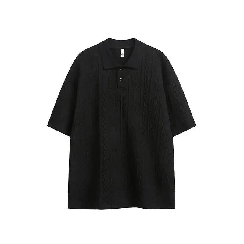 

Man Knitting Sweater Short Sleeve T-shirt Top Retro Minimalist Loose Collar T Shirt 2025 Summer New Short-Sleeve Design