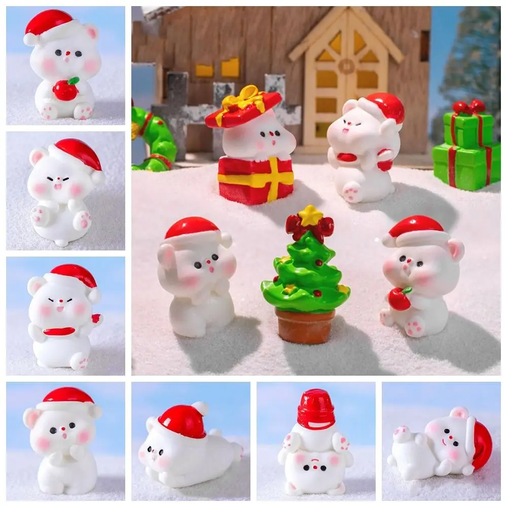 Mini Christmas Bear Figurines Fairy Garden Micro Landscape Miniature Snowman Knick-knacks Resin Home Decorations