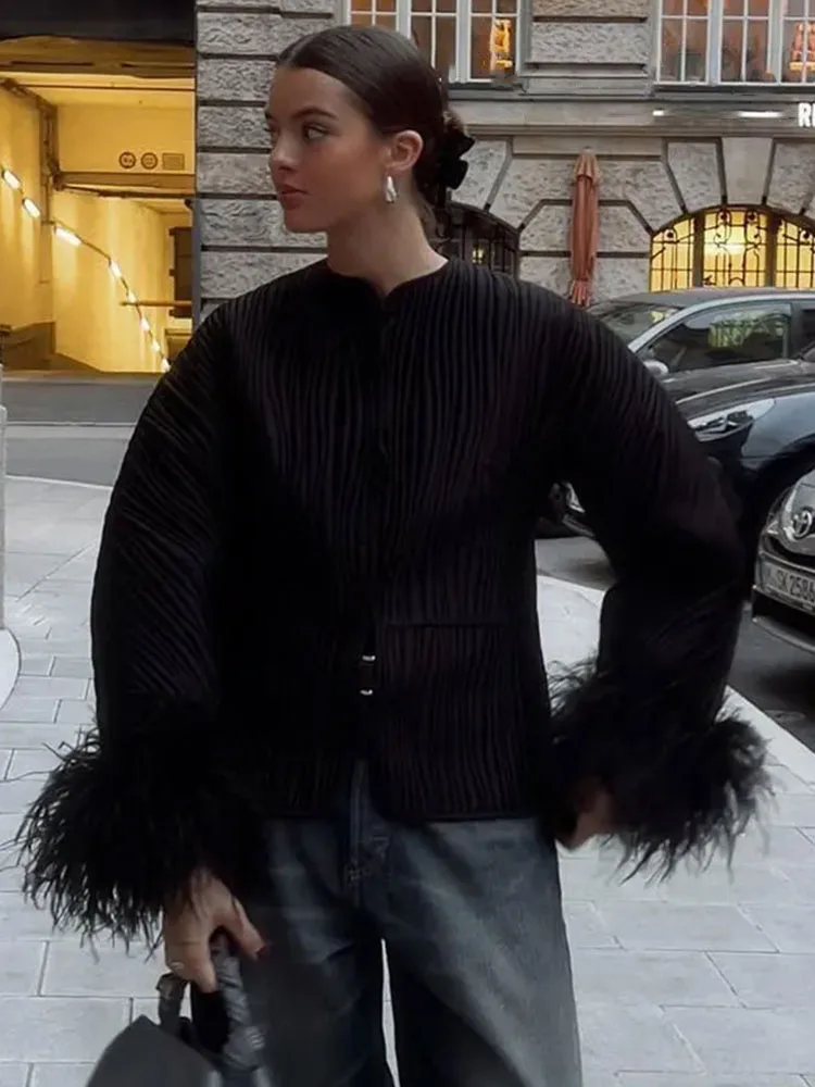 

HH 2025 Women Fashion Cardigan Coat Trend Solid Loose Quilted Coats Woman With Lace Up Streetwear Female Crack Jacket