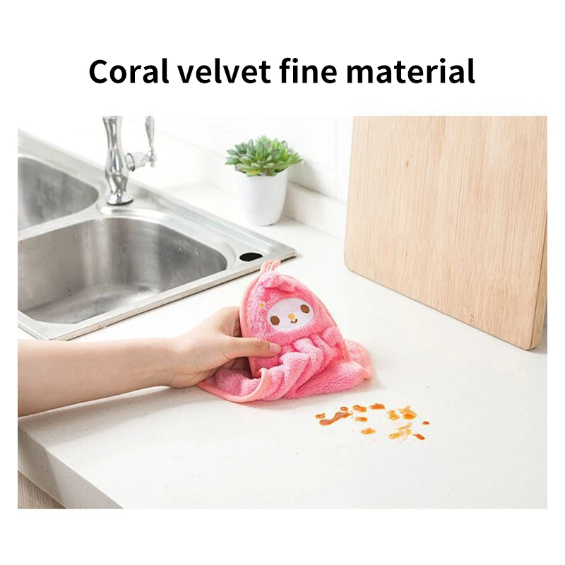 1 PCs Cartoon Coral Velvet Hand Wipes Kitchen Supplies Hanging Absorbent Rag Dish Cloth Household Cleaning Cloth