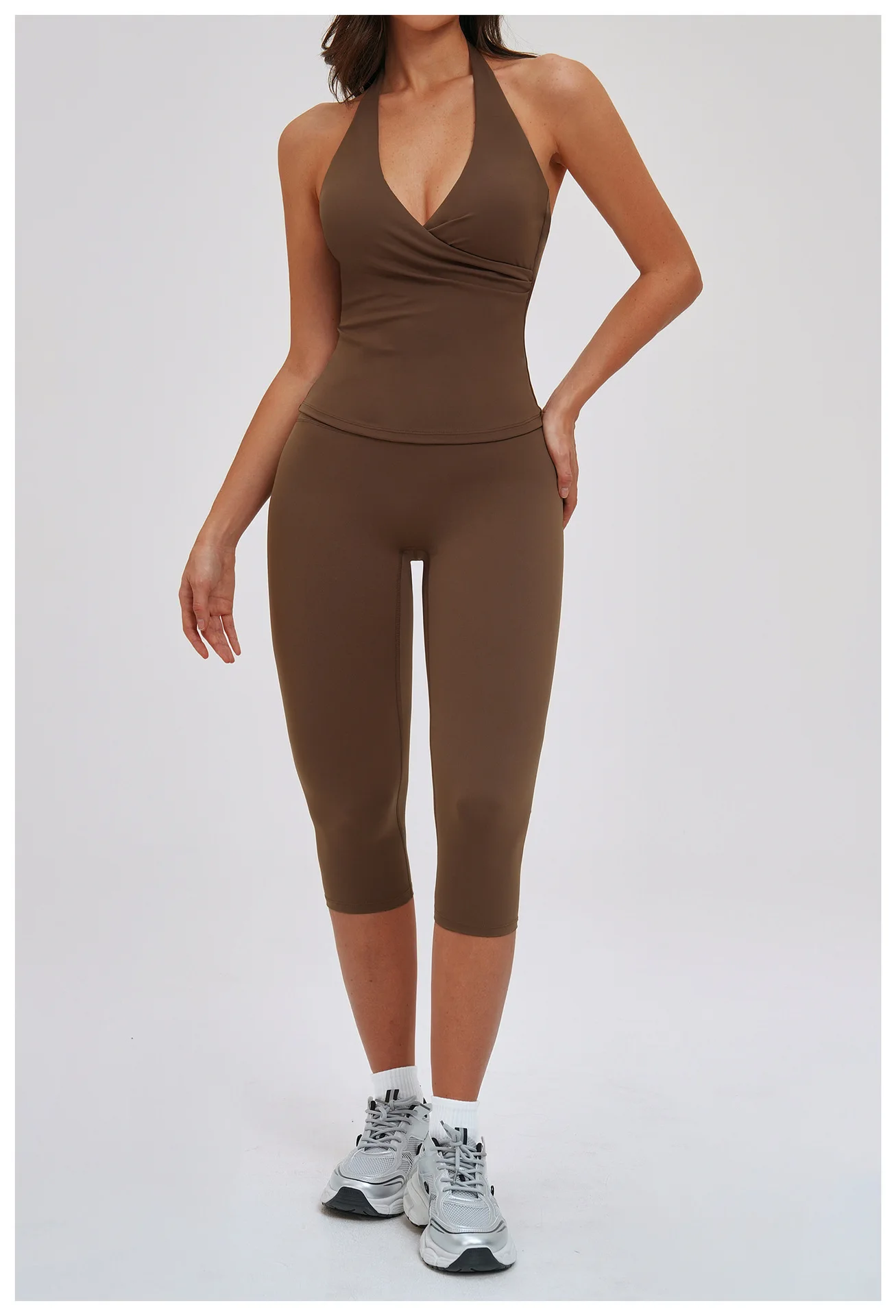 Yoga Capri Pants Suit 2 Pieces Gym Set Women Backless Tops Capri Pants Set Gym Suit Fitness Athletic Wear Sportswear Workout Set