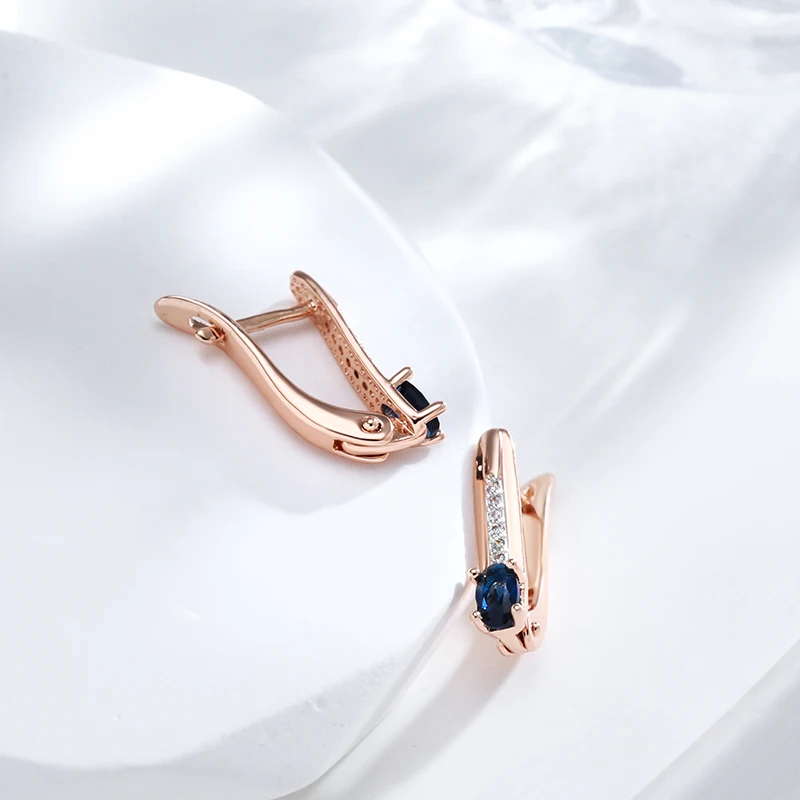 Kinel Luxury 585 Rose Gold Color Silver Plated Earrings For Women Blue Natural Stone Vintage Bride Wedding Daily Fine Jewelry