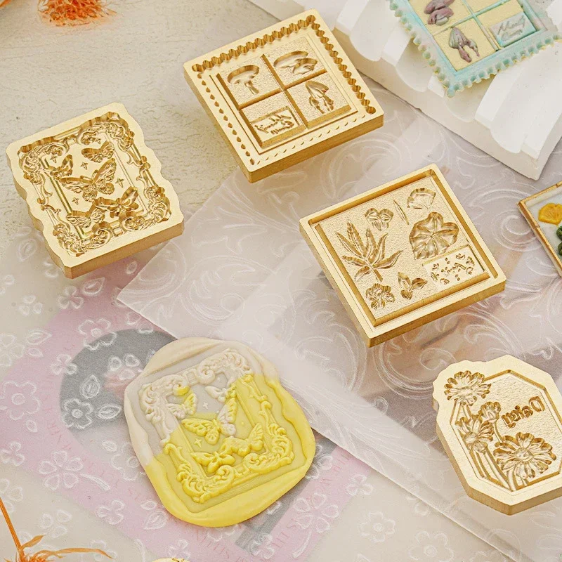 Show Window Series Wax Seals Stamps Plant Butterfly Specimens Multilevel Relief Stamp DIY Student Scrapbooking Wedding Supplies