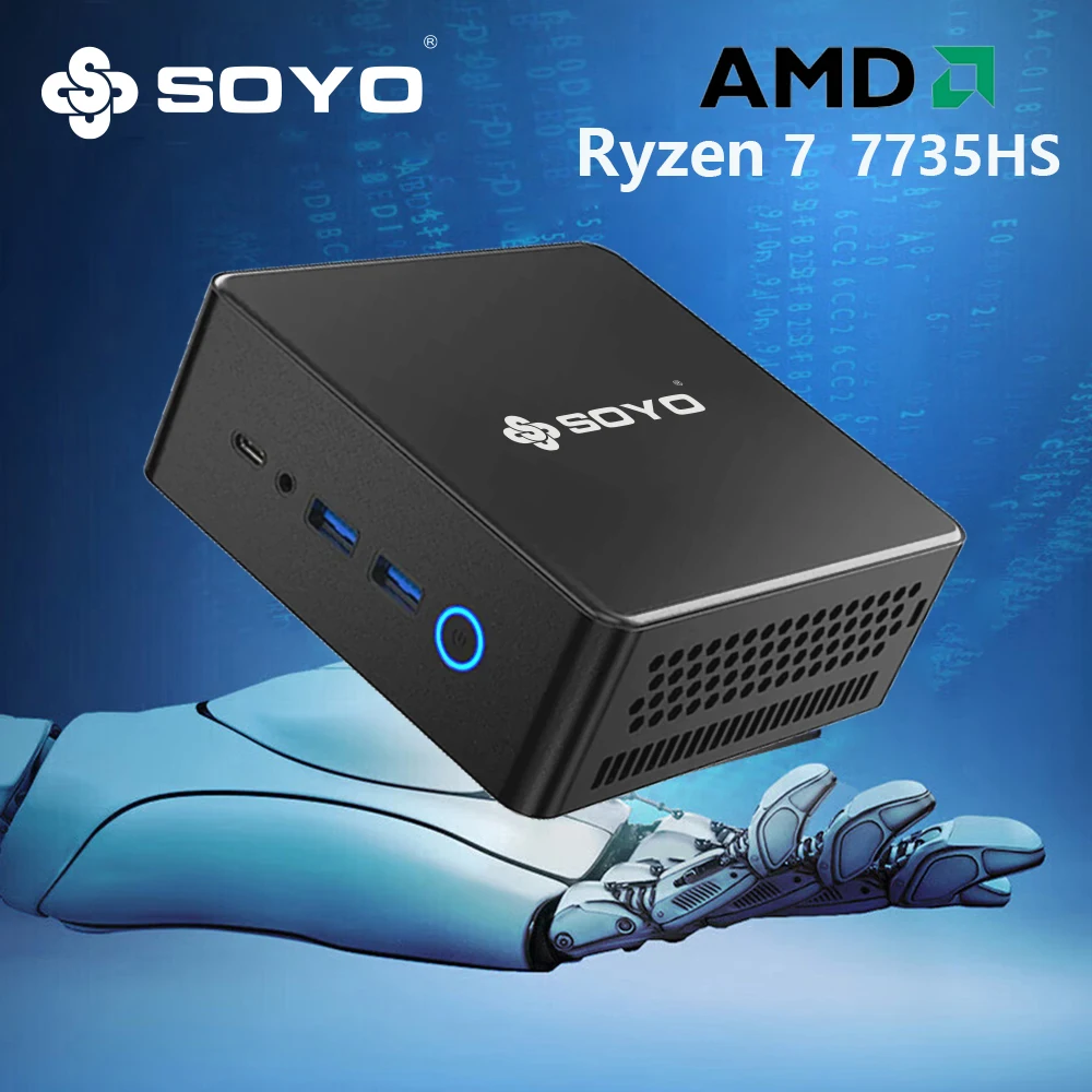 SOYO S2 Pro Mini PC 16GB DDR5 RAM, 1TB NVME SSD, AMD Ryzen7 7735HS , Windows 11Pro-compatto e ideale per casa, affari e giochi