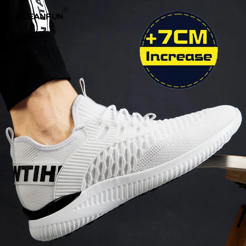 Zapatillas de deporte para hombre, zapatos informales con elevador, zapatos con aumento de altura, plantillas de 7cm, zapatos deportivos con aumento, diseño de zapatos altos, novedad de 2024