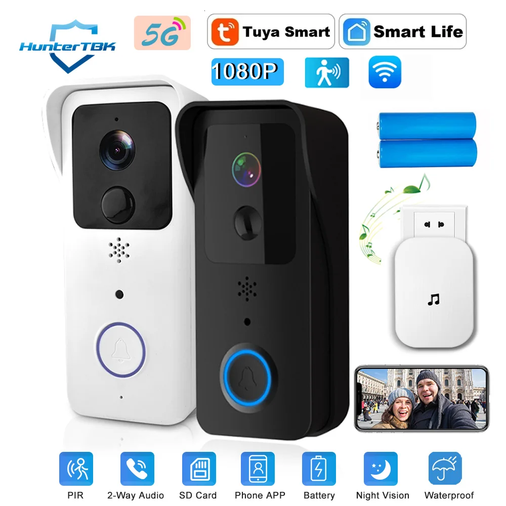 5GHz 2.4GHz Wireless WIFI Doorbell 1080P Video Intercom Door Bell with Camera Tuya Smart PIR Motion Detection Home Security Bell