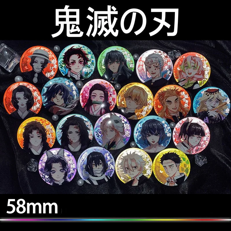 Demon Slayer Tanjiro Kamado Giyu Tomioka Tokitou Muichirou Reflective Badge Anime Peripheral Cute Brooch Kawaii Gift Goods New