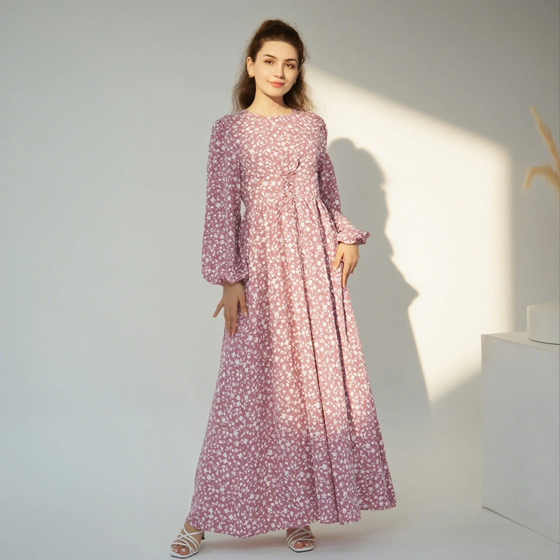 Robe longue de plage musulmane en mousseline de soie, manches longues, imprimé bohémien, motif Floral, décontractée, ligne a, vêtements turcs, été