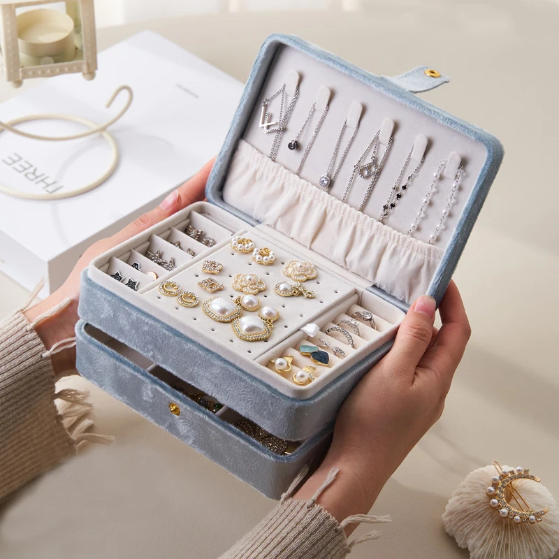 Light Luxury Style Portable Jewelry Box Jewelry Mother\'s Day Jewelry Case Box Button Leather Storage Jewelers Gift Box for Mom