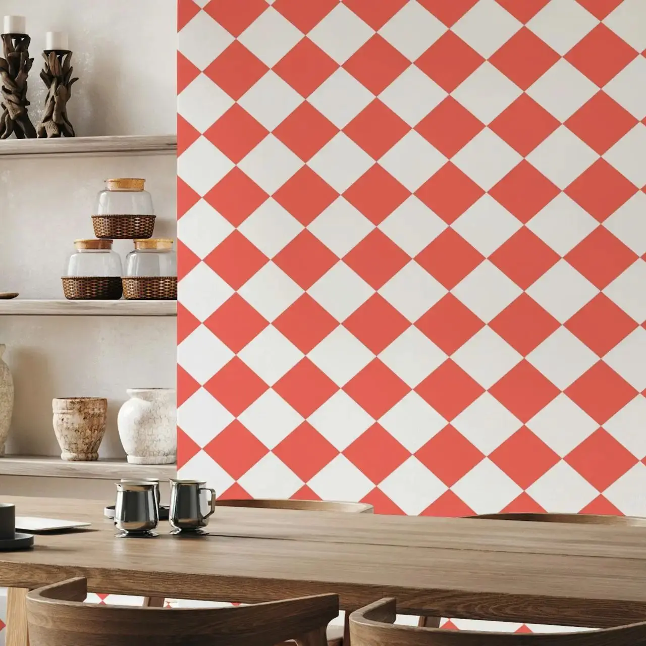 

Red Checkered Wallpaper,Removable Peel and Stick Wallpaper Or Unpasted Wallpaper - PVC-Free | Geometric Self-adhesive Wallpaper