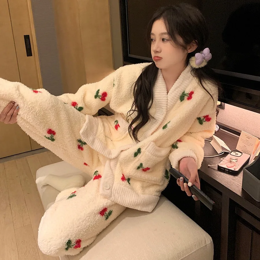 Women's Homewear Flannel New Winter Sleepwear For Sleeping Long Sleeve Pyjamas Set For Women Thick Warm Pajamas Nighty Set 2