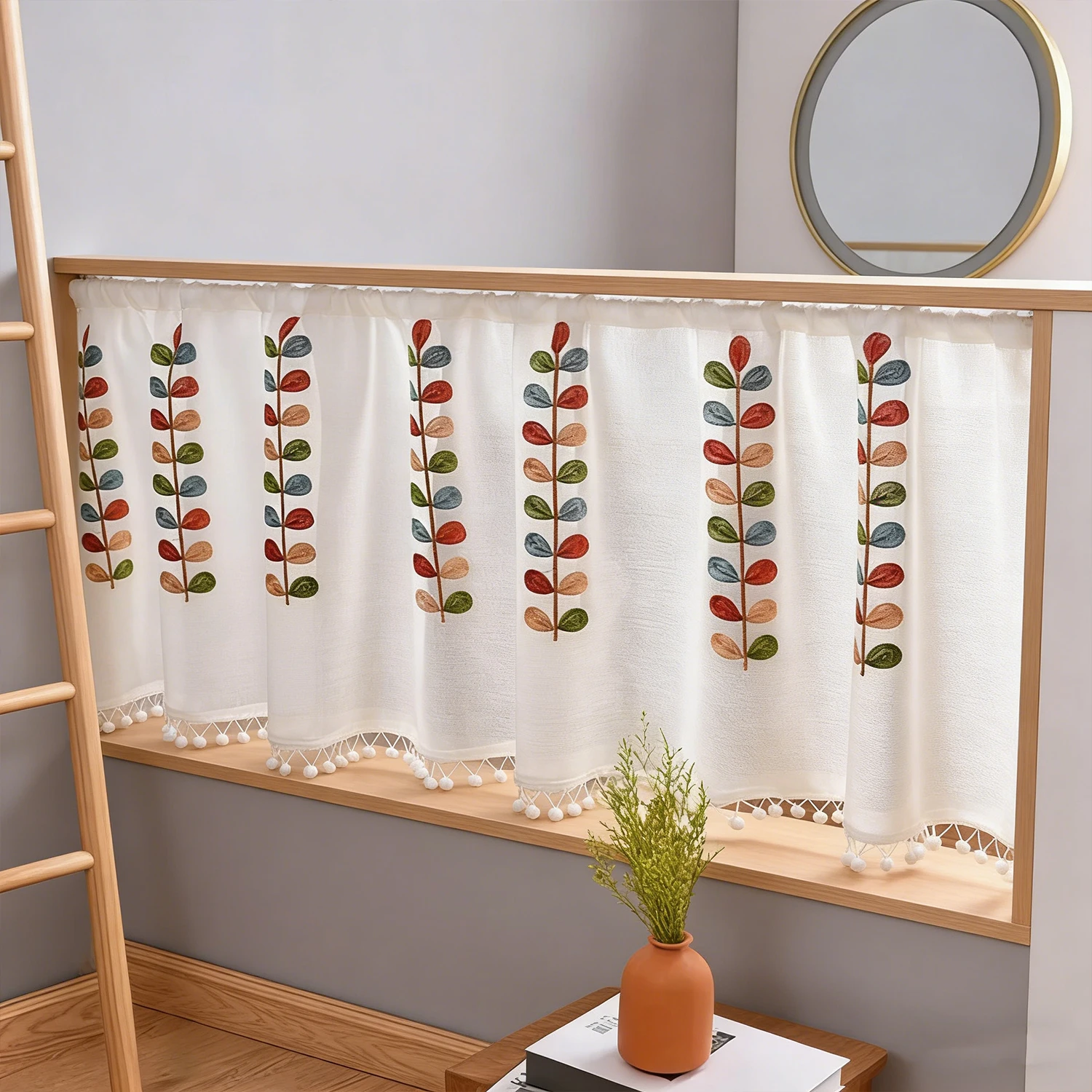 Floral Leaf Lace Half Window Sheer Curtain Rustic Rod Pocket Curtain for Bedroom Farmhouse Bathroom Kitchen Decor 150x60 180x60