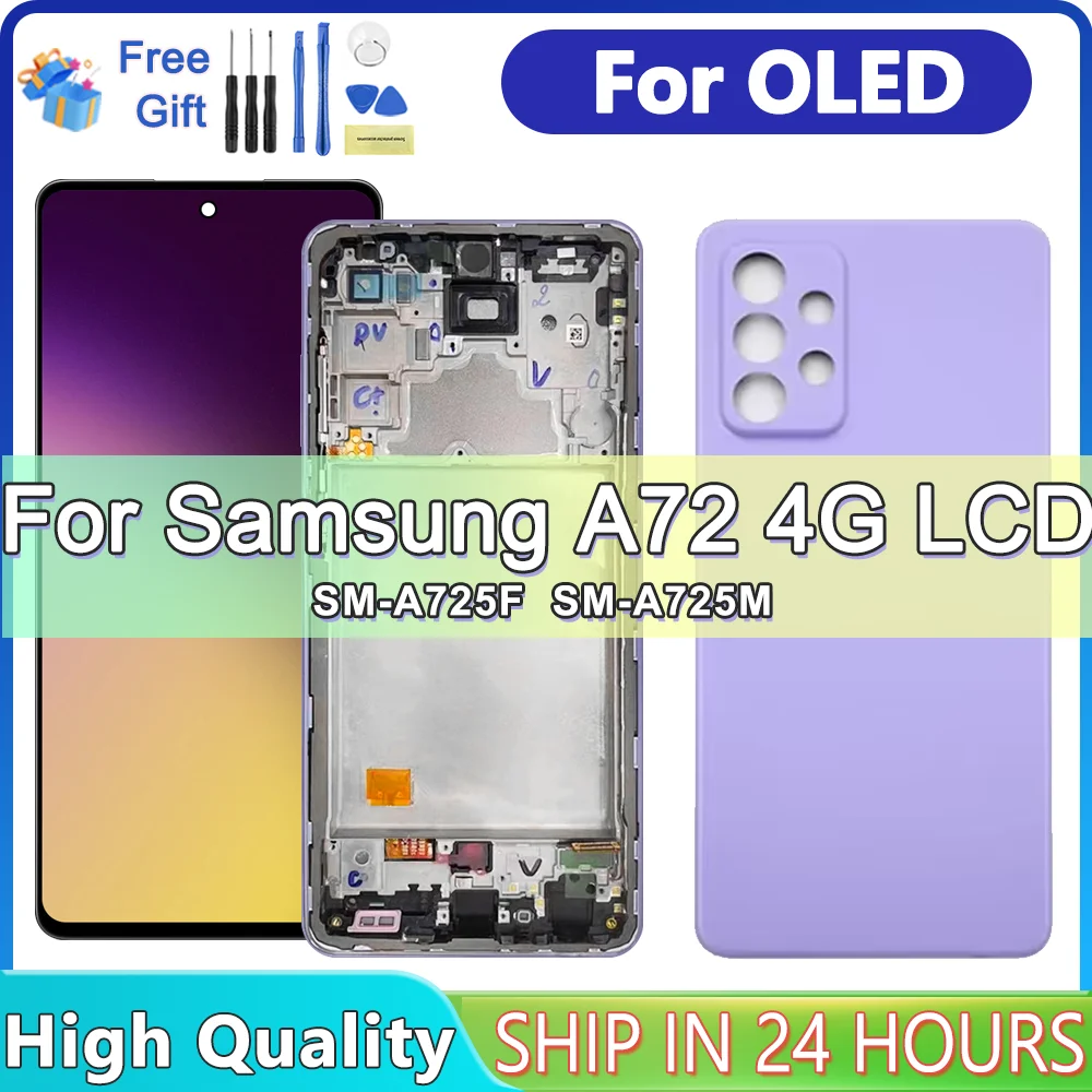 AMOLED For for Samsung Galaxy A72 4G A725 LCD Display Touch Screen Digitizer Assembly For Samsung A725F With Frame Replacement