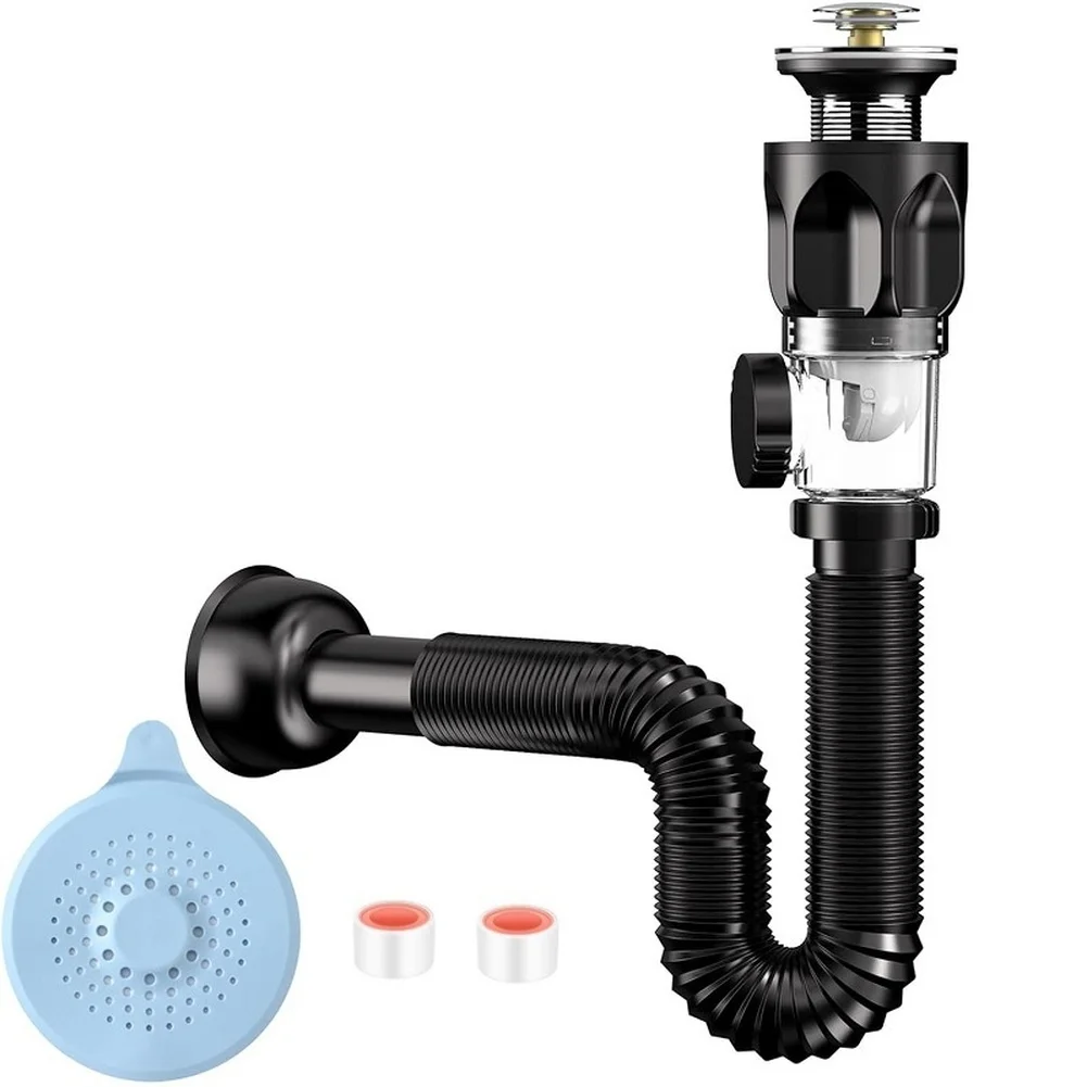 ABS Bathroom Sink Drain Kit Flip Top Press Design with Lift Up Strainer for 1 1/2 Inch Sink Hole Anti Blockage