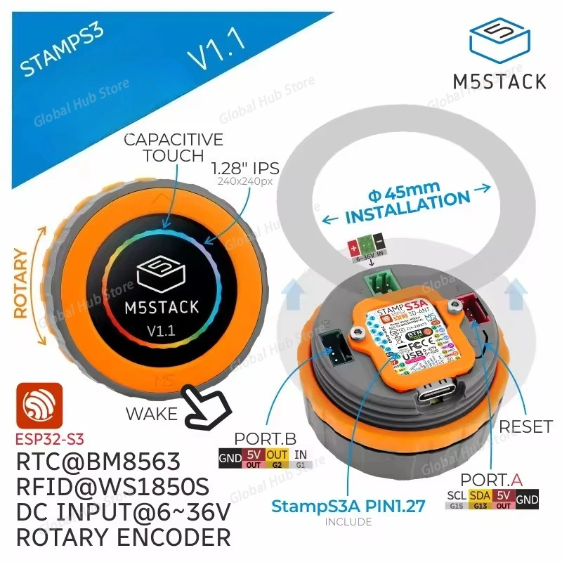 

Official IOT Development Board M5Dial V1.1 Knob Programmable Controller 1.28" Circular Touch Screen ESP32