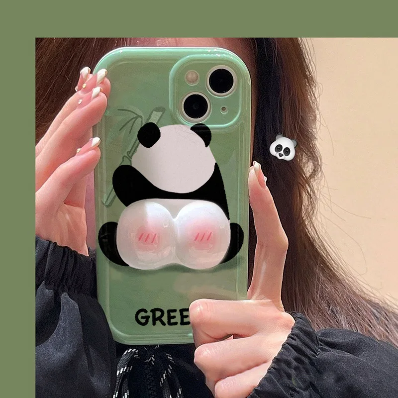 3D Cute Cartoon Decompress Panda Buttock Phone Case for iPhone 14 Plus 13 12 11 Pro Max XR XS X Soft TPU Protective Back Cover