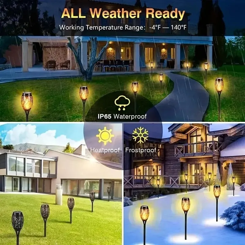 Lampe torche solaire étanche à 12 ou 96LED, lumière vacillante, luminaire décoratif d'extérieur, idéal pour un jardin, une pelouse, un sentier ou une cour