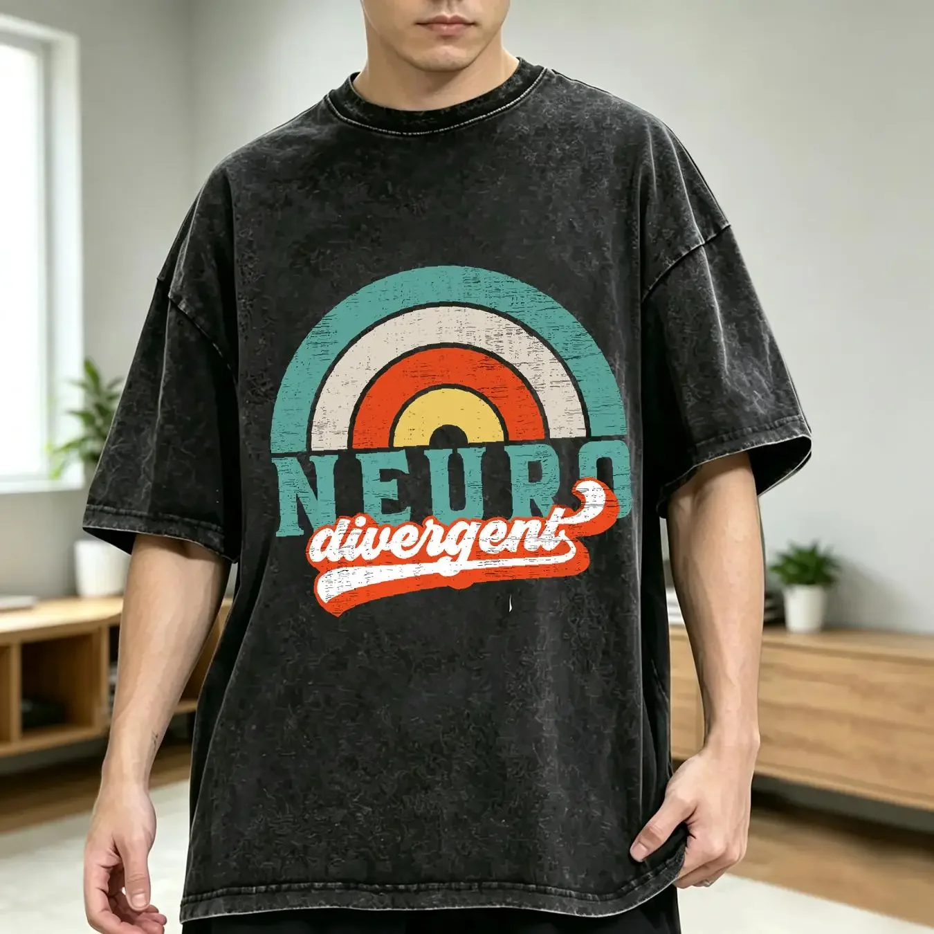 washed T Shirt Neurodivergent Pride for Autism ADHD and ASD Awareness  vintage Washed Slightly graphic Versatile Stretched