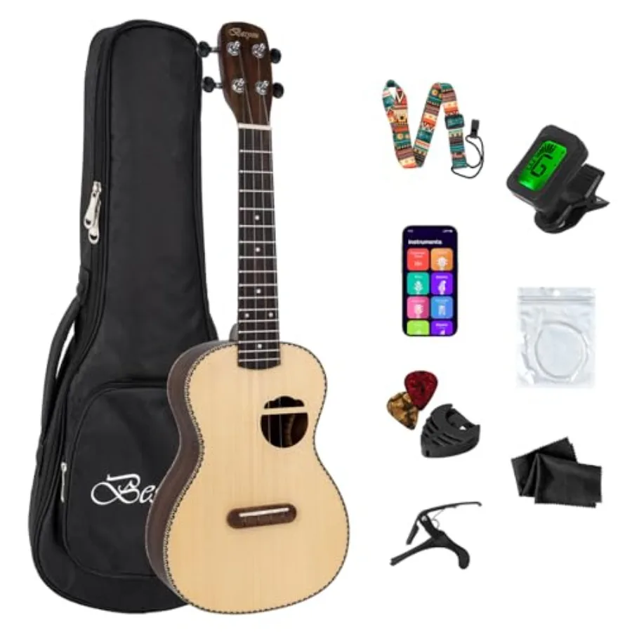 

23 Inch Spruce Rosewood Concert Ukulele for and Adults Beginner Travel Wooden Uke with Tuner Gig Bag Strap Carbon Nylon Strings
