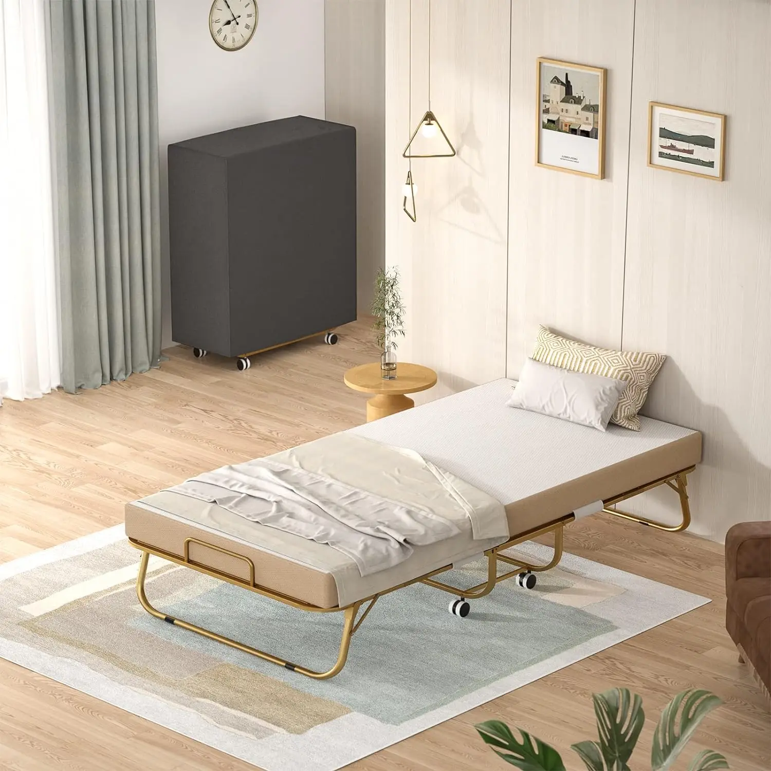 Lit pliable portable avec housse de rangement, matelas en mousse à mémoire de forme, lit pliant pour adultes