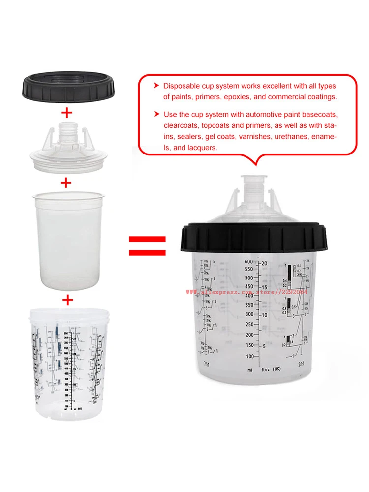 Paint Gun Cup Lids with Lids and Liners 20pcs Spray Gun Disposable Measuring Cups  Paint Mixing Cup 160/400/600/800ml