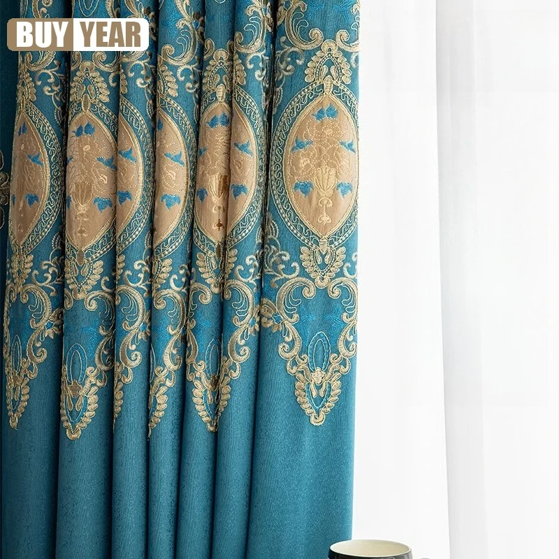 

Retro Light Luxury American Atmosphere Curtain for Living Dining Room Bedroom Blackout Embroidery Thickened French Villa Curtain