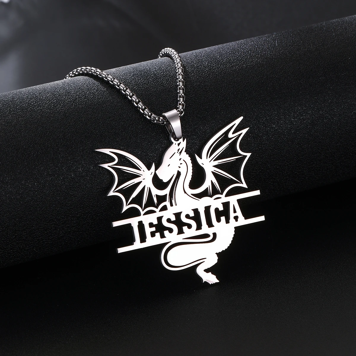 

Customized Personalized Dragon Name Necklace For Women Men Stainless Steel Hollow out Flower Pattern Pendant Jewelry Gift