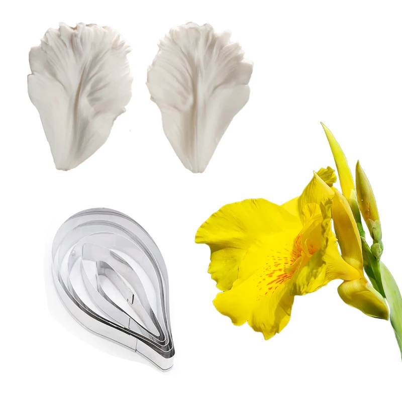 7pcs Canna Lily Petal Veiner Silicone Molds Stainless Steel Cutter Mold Bakeware DIY Fondant Cake Mould Cake Decorating Tool