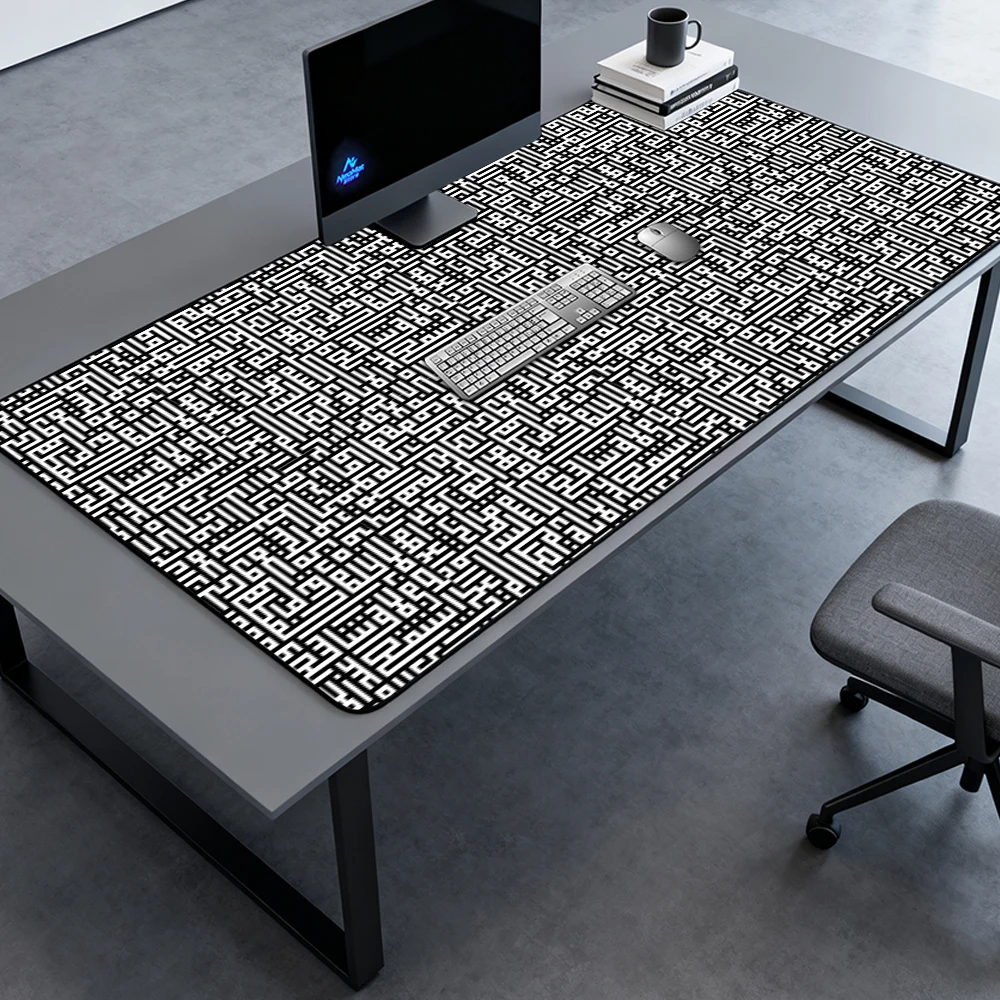 Desk Setup Black And White - Geometric Desk Mat Large Extended Mousepad