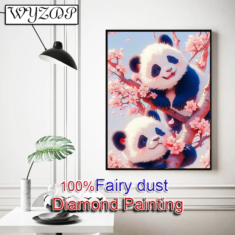 

WYZDP 100% сказочная пыль, набор для алмазной живописи, милая панда, квадратная Алмазная вышивка, настенная художественная вышивка, алмазное искусство, полный хрустальный декор
