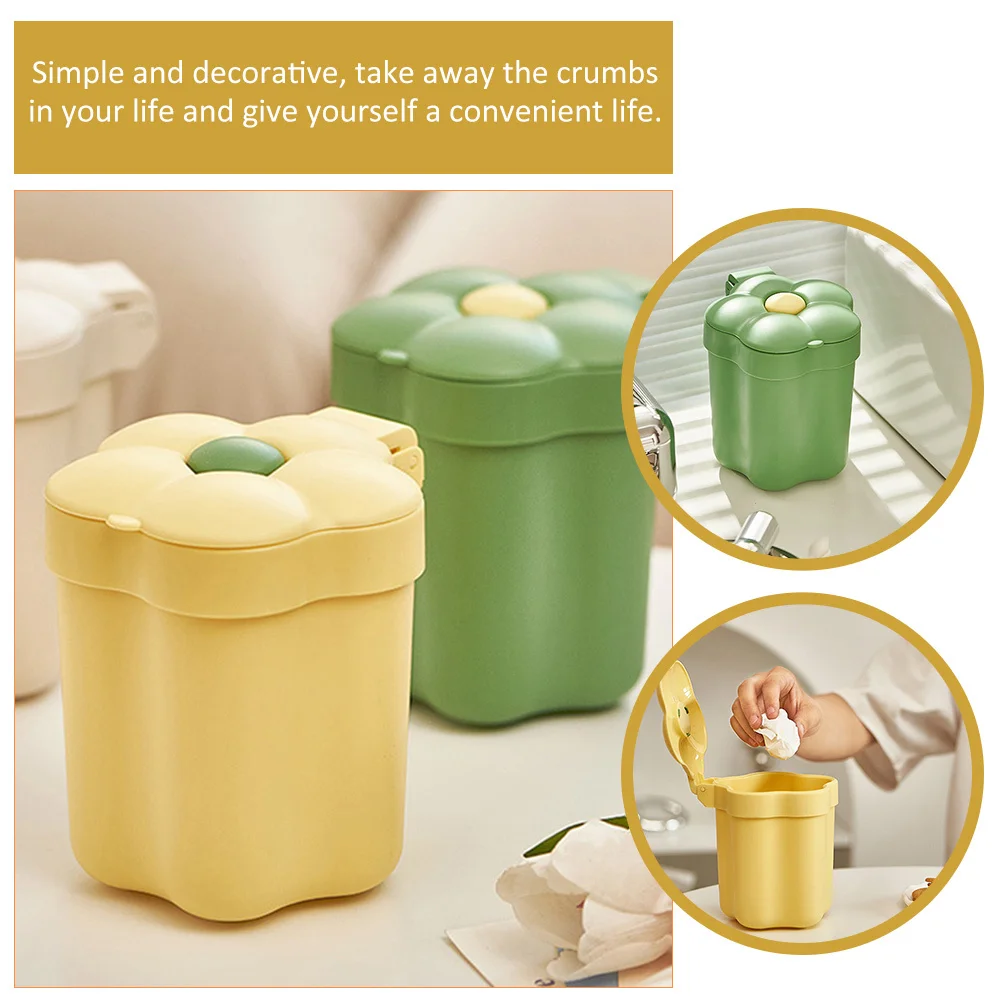 

2Pcs Mini Table Trash Can Desktop Garbage Bin Flower Pattern Small Waste Container Decorative for Home Office Small Waste Basket