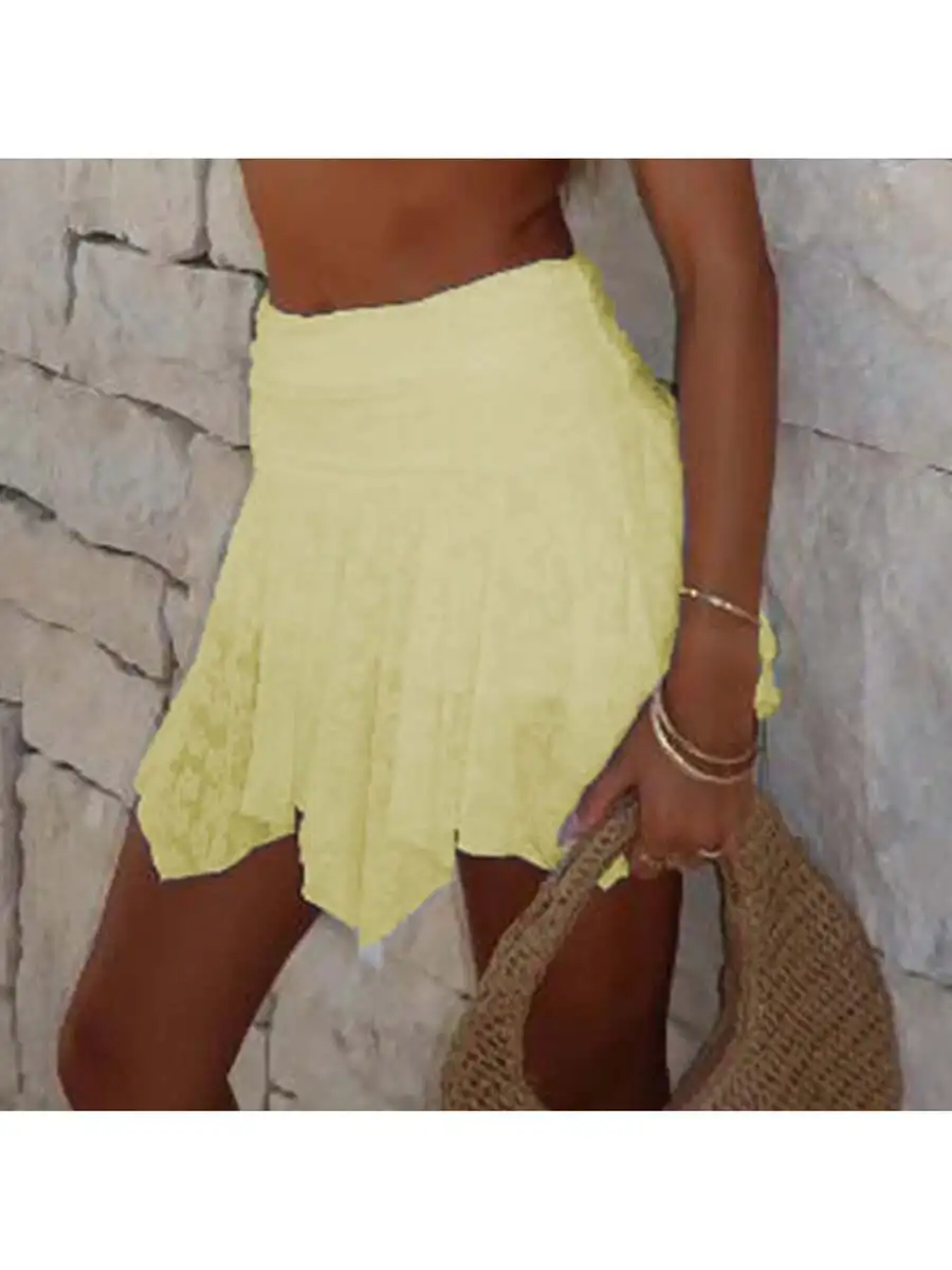 

Womens Asymmetric Lace Mini Skirt With Ruched Waist And Frill Hem