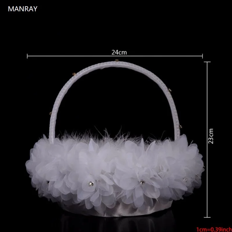 MANRAY-Paniers de Fleurs Blanches pour Fille, Décoration en Tissu et Dentelle, PoinPoignée, pour Mariage