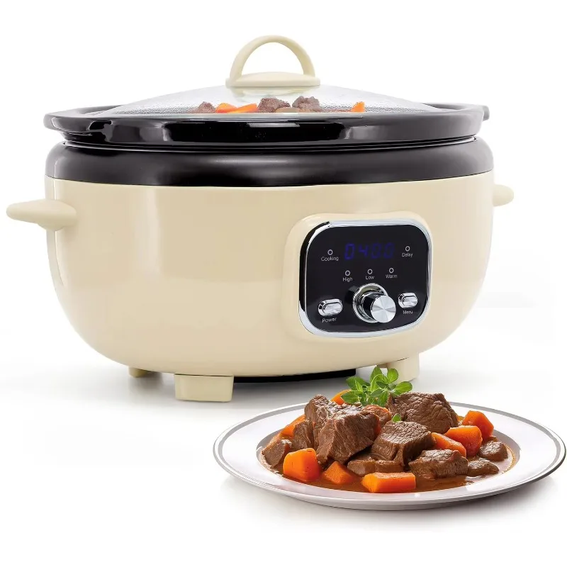 

6.9 quart Portable Smart Electric Slow Cooker Home Kitchen Appliances 3 Heating Settings Removable Ceramic Pot