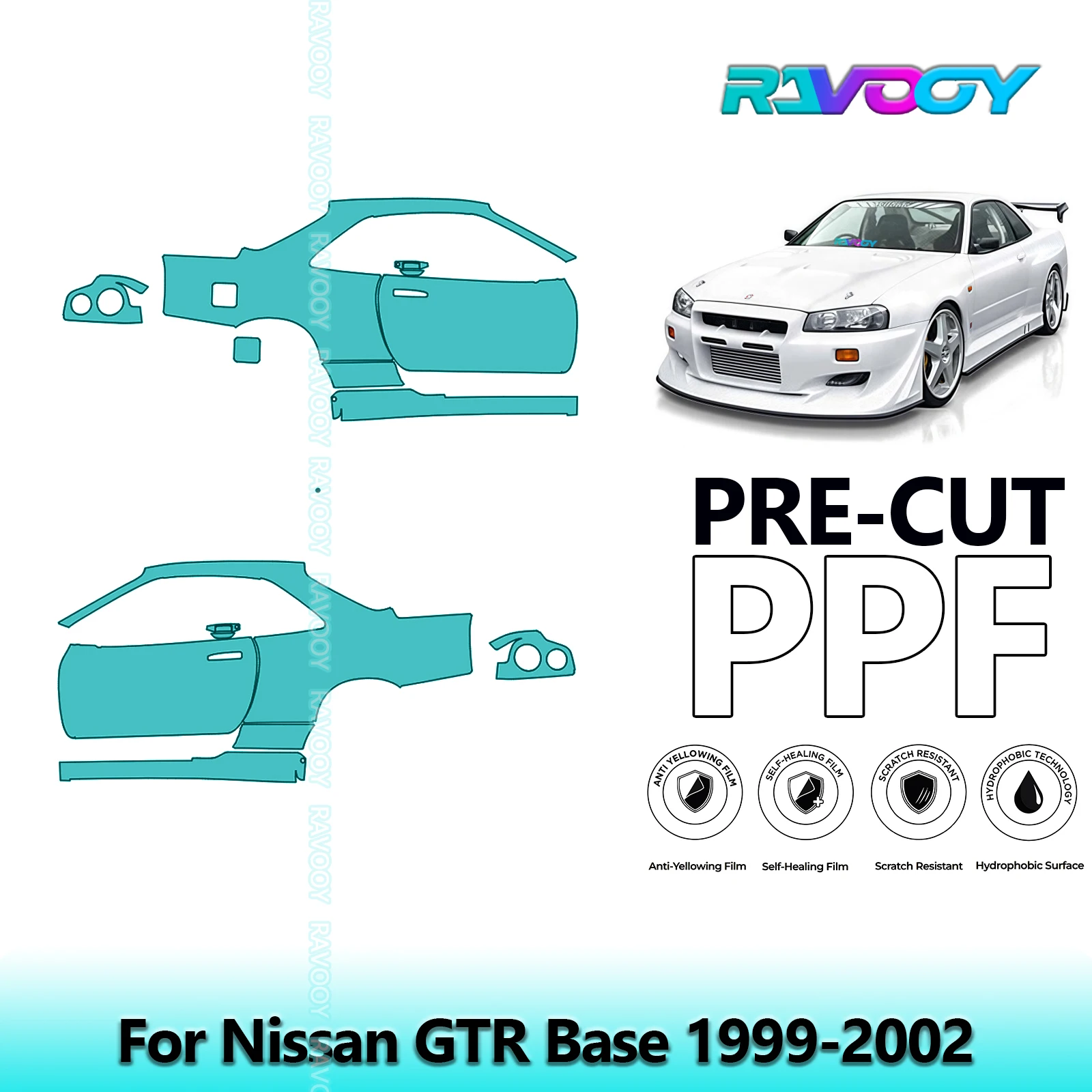 

For Nissan GTR Base 1999-2002 8.5mil Clear Matte Pre-Cut PPF Door & A/B Pillar Kit TPU Paint Protection Film Set
