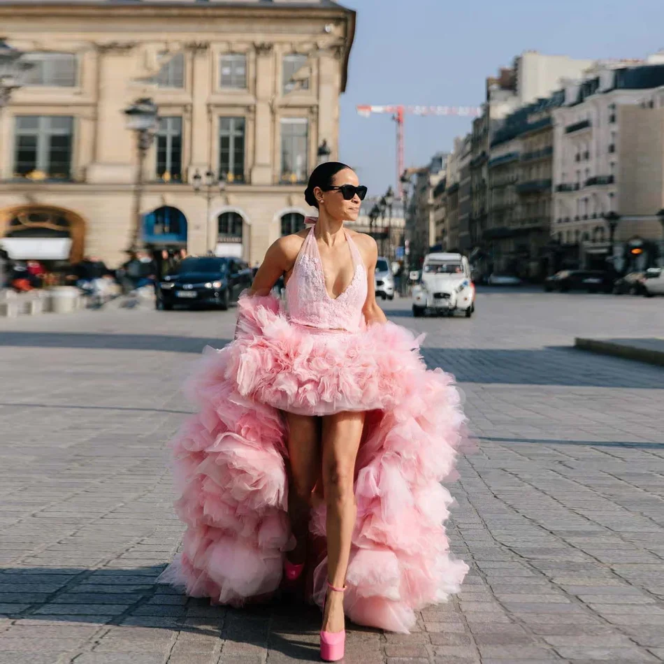 Glamorous Photoshoot Dress Tulle High Waist Flowers ​Pink Off Shoulder Floor Length Layered Tulle Chic Photography Gowns